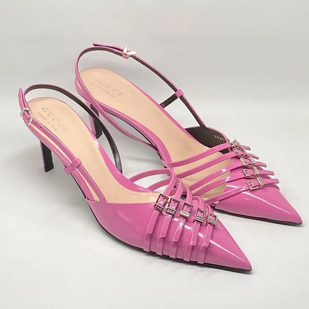 Gucci Seraphine 75MM Leather Slingback Pumps size 40